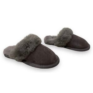 Australia Luxe Collective Sheepskin Shearling Fuzzy Slippers Gray Kids Sz 9 NEW